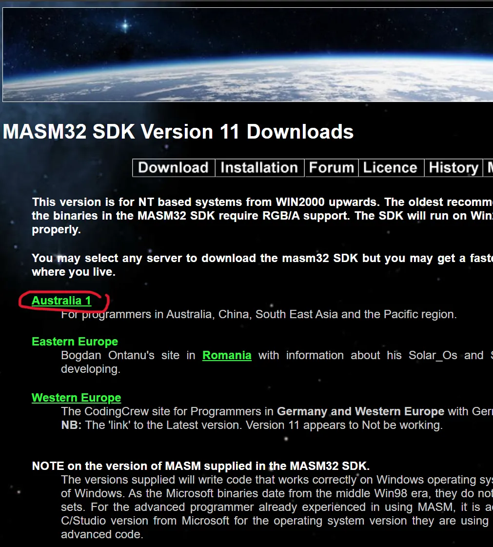 MASM32 SDK 下载页面